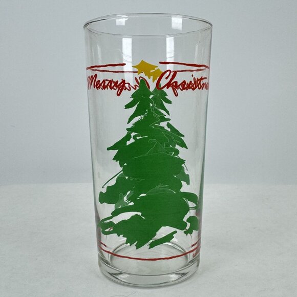 Vintage 1990 Abbey Press Merry Christmas Glass Tumbler Trees 4-Piece Set 12 oz - Picture 4 of 15